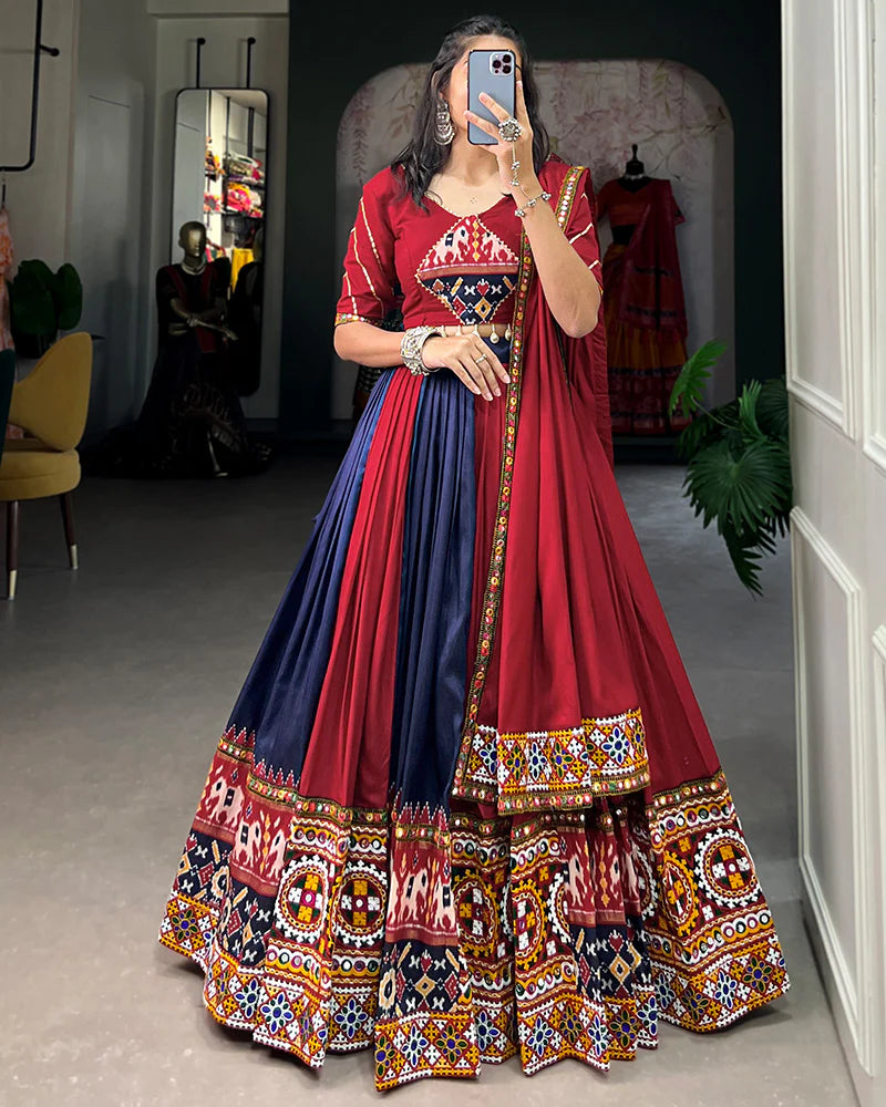 NAVY BLUE COLOR RAYON PRINTED NAVRATRI LEHENGA CHOLI Cholicart